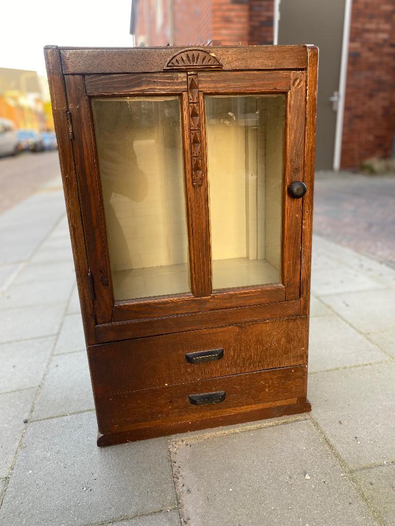 Vintage vitrinekastje, Huis en Inrichting, Kasten | Vitrinekasten, Ophalen, Gebruikt, Vintage, 50 tot 100 cm