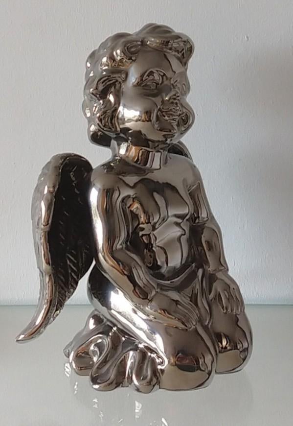 beeld engel porselein zilverkleur, volgnr 10, Verzamelen, Beelden en Beeldjes, Ophalen of Verzenden, Zo goed als nieuw, Fantasy