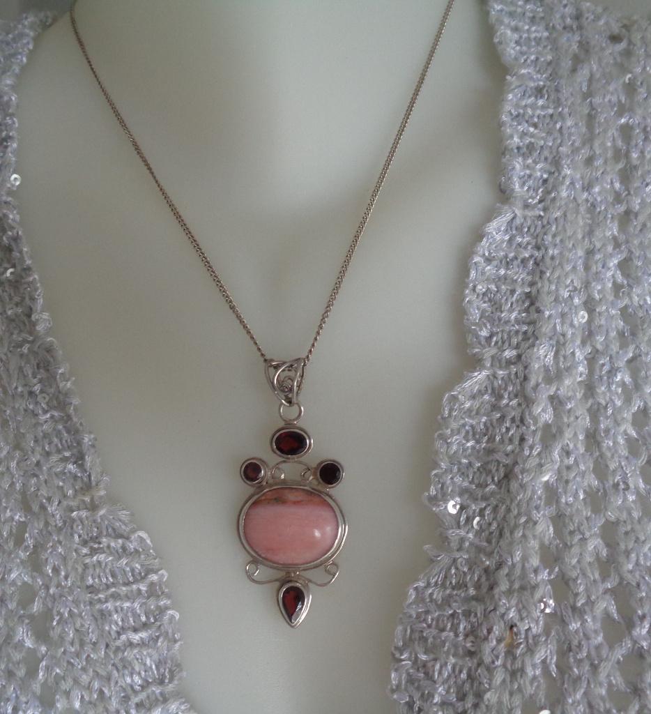 zilveren ketting met hanger roze Andes opaal [648], Verzenden, Zo goed als nieuw, Roze, Met edelsteen