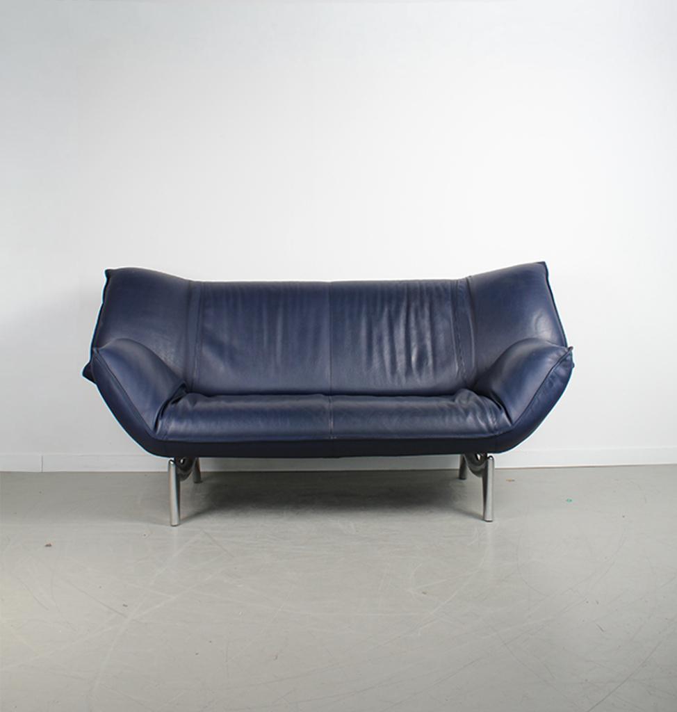 2x Leolux Tango 2-zits/192cm Bank Blauw Leer – Gepolijst, Niet ingevuld, Gebruikt, 150 tot 200 cm, Niet ingevuld