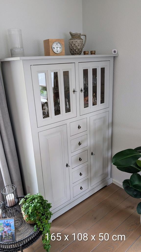 Eiken kast, grijs krijtverf, met lades en deuren, Huis en Inrichting, Kasten | Vitrinekasten, Ophalen, Gebruikt, Met deur(en)