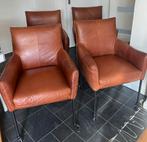 Vier leren eetkamerstoelen, Huis en Inrichting, Stoelen, Ophalen, Gebruikt, Bruin, Leer