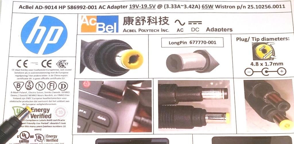 HP ACBEL AD-9014 19.5V 3.33A 3.42A 65W Ultrabook Spectre XT, Ophalen of Verzenden, Zo goed als nieuw, HP