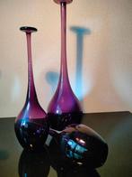 3 x Scandinavië Vaas Design Sculptuur Slank Paars Glas 1980, Ophalen of Verzenden