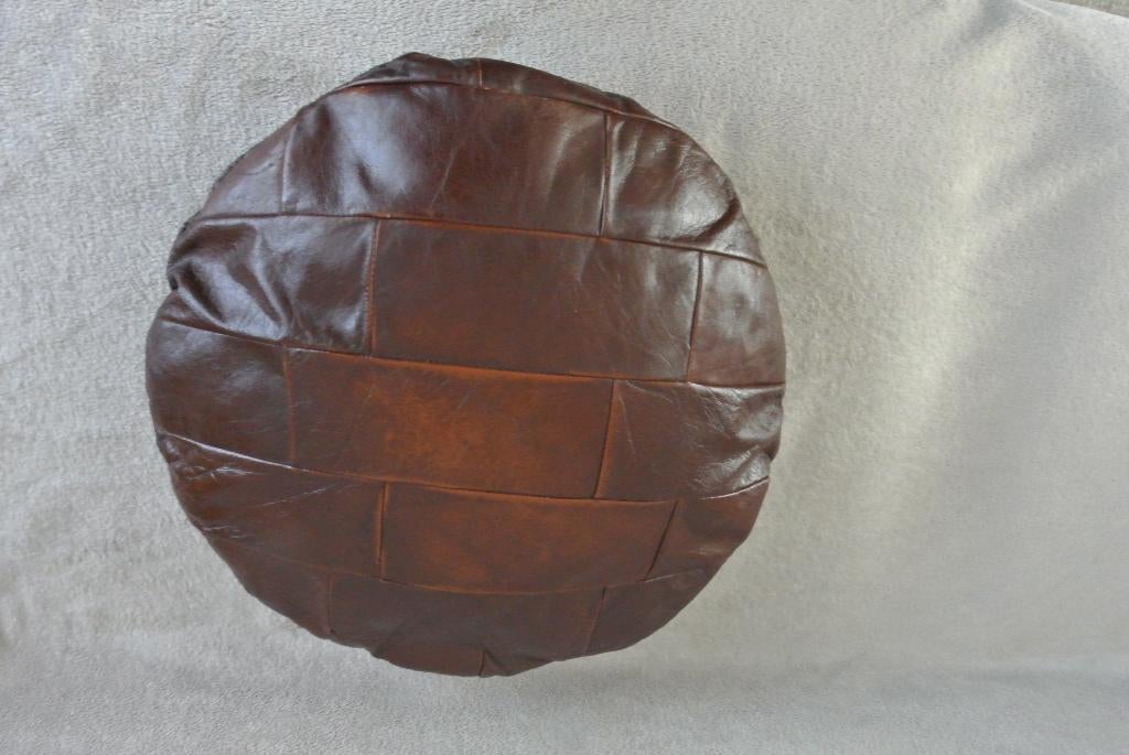 Retro kussen Leer Patchwork, Rond, Ophalen of Verzenden, Bruin, Rond