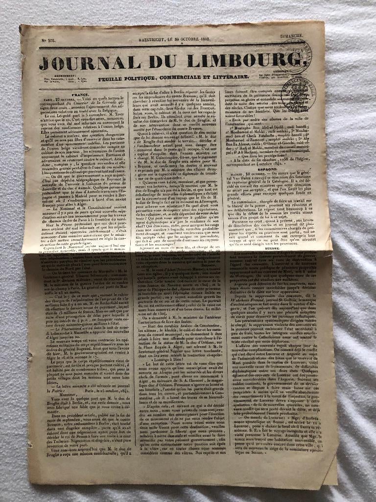 Maastricht, 30 Octobre 1842 Journal du Limbourg. Feuille, Verzenden