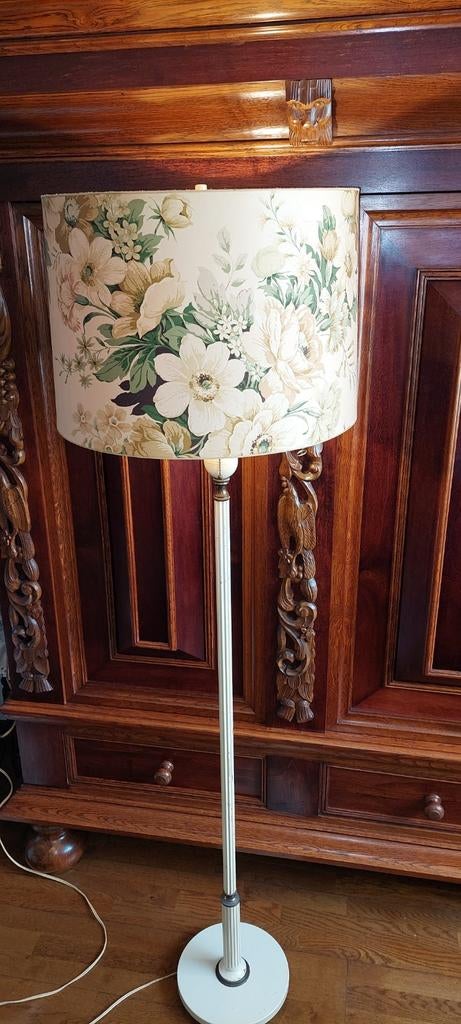 Vintage staande lamp met bloemenkap, Ophalen, Vintage, Retro, Bloemenprint, Gebruikt, Stof