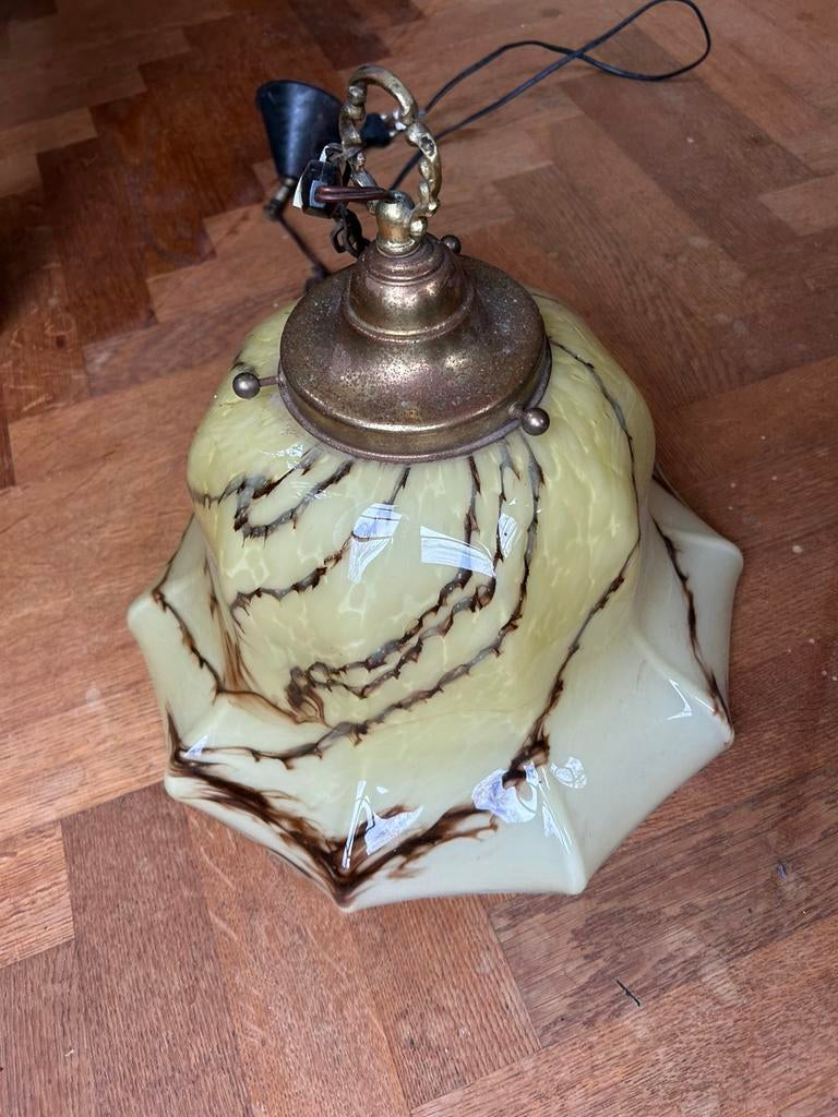 Grote Art deco gemarmerde hanglamp, Ophalen, Zo goed als nieuw, Glas, Minder dan 50 cm