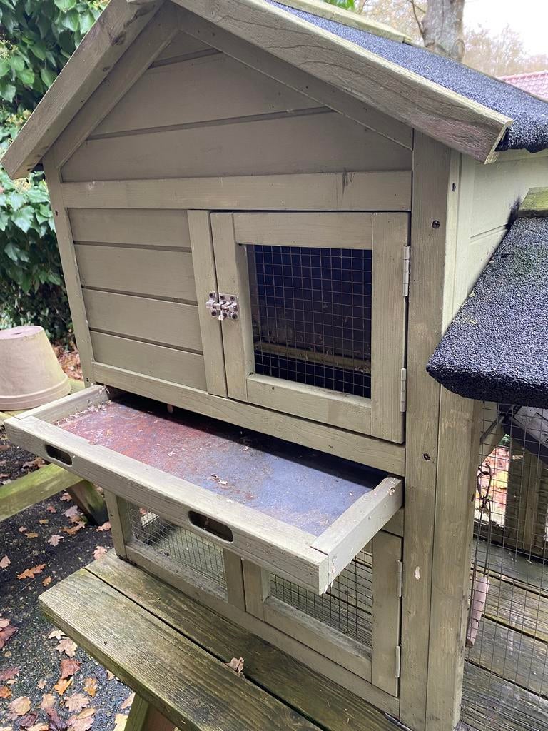 Konijnenhok , kleur groen met bitumendak, Dieren en Toebehoren, Knaagdieren en Konijnen | Hokken en Kooien, Ophalen, 110 cm of meer