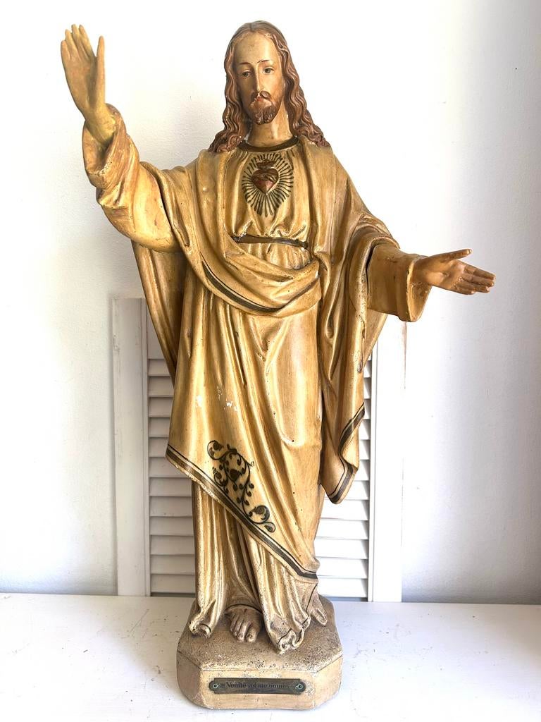 Antiek Jezus Heilig Hart beeld gips 67 cm 25 euro, Antiek en Kunst, Ophalen
