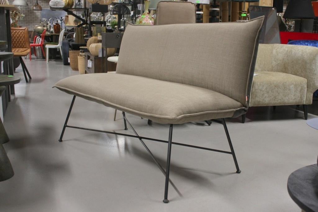 Luxe eetkamerbank Vidar Jess Design stof & leer naturel bank, Ophalen, Overige kleuren, Leer, Zo goed als nieuw