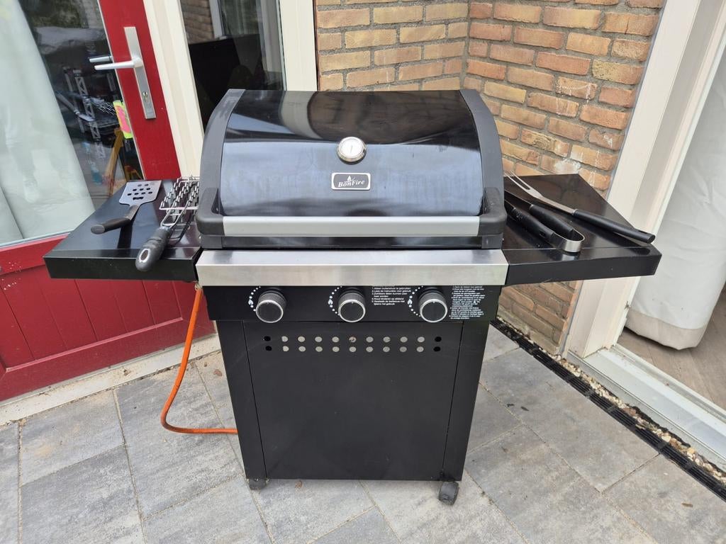 Zwarte gasbarbecue met 3 branders, Tuin en Terras, Gasbarbecues, Gebruikt, Ophalen