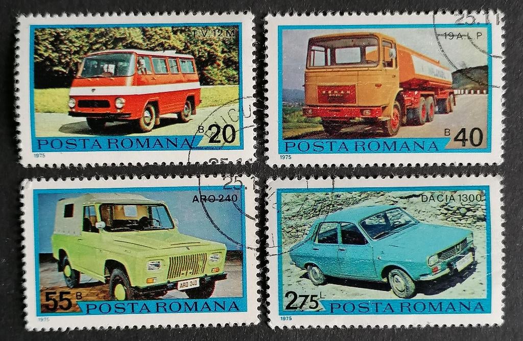 ROEMENIË - Roemeense voertuigen 1975, Verzenden, Overige landen, Gestempeld