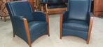 Schuitema fauteuils, donkerblauw leer, Gebruikt, Ophalen of Verzenden, 50 tot 75 cm, Leer