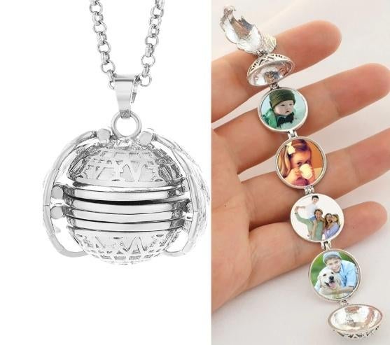 4 foto's stalen medaillon hanger, Sieraden, Tassen en Uiterlijk, Kettinghangers, Overige voorstellingen, Nieuw, Ophalen of Verzenden