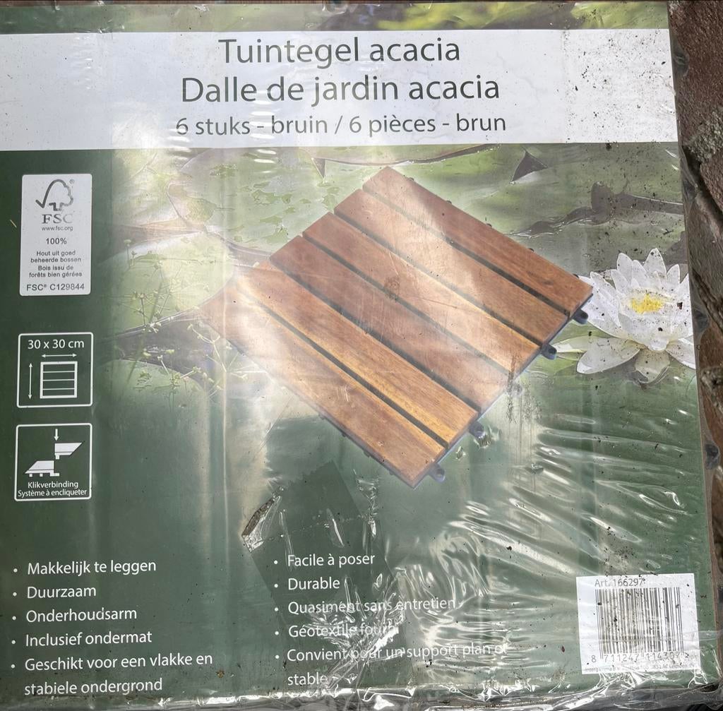 17 X 6 = 102 stuks - tuintegel acacia 30x30 cm - bruin, Ophalen, Nieuw, Minder dan 5 m², Hout