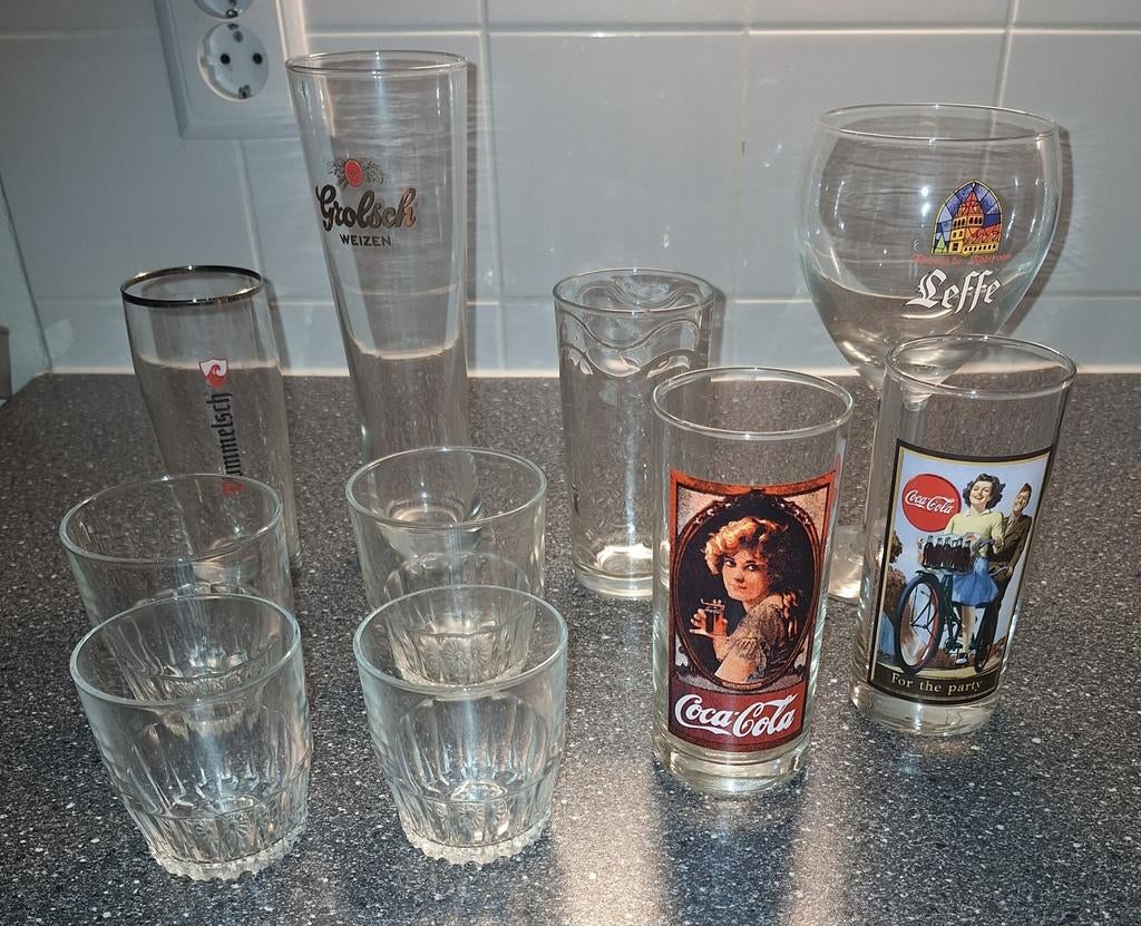 Diverse Glazen Collectie: Grolsch, Leffe, Coca-Cola en meer, Ophalen