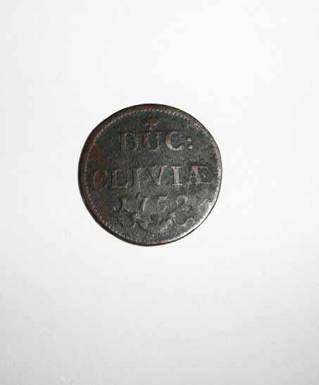 Munt Duits 1 Kleefse Duit 1 Duit Kleve Cliviae 1752, Ophalen of Verzenden, Overige landen, Losse munt