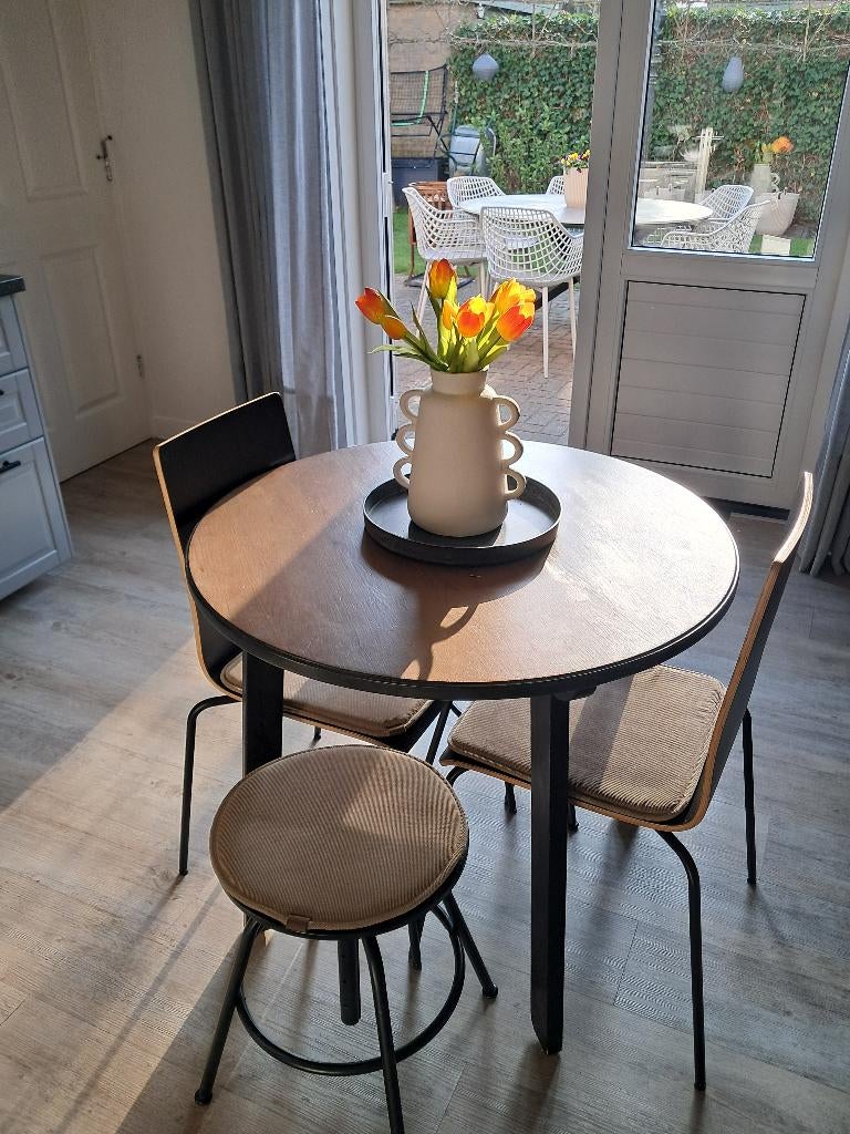 Eettafel met stoelen, Huis en Inrichting, Tafels | Eettafels, Ophalen, Gebruikt, Rond, 50 tot 100 cm