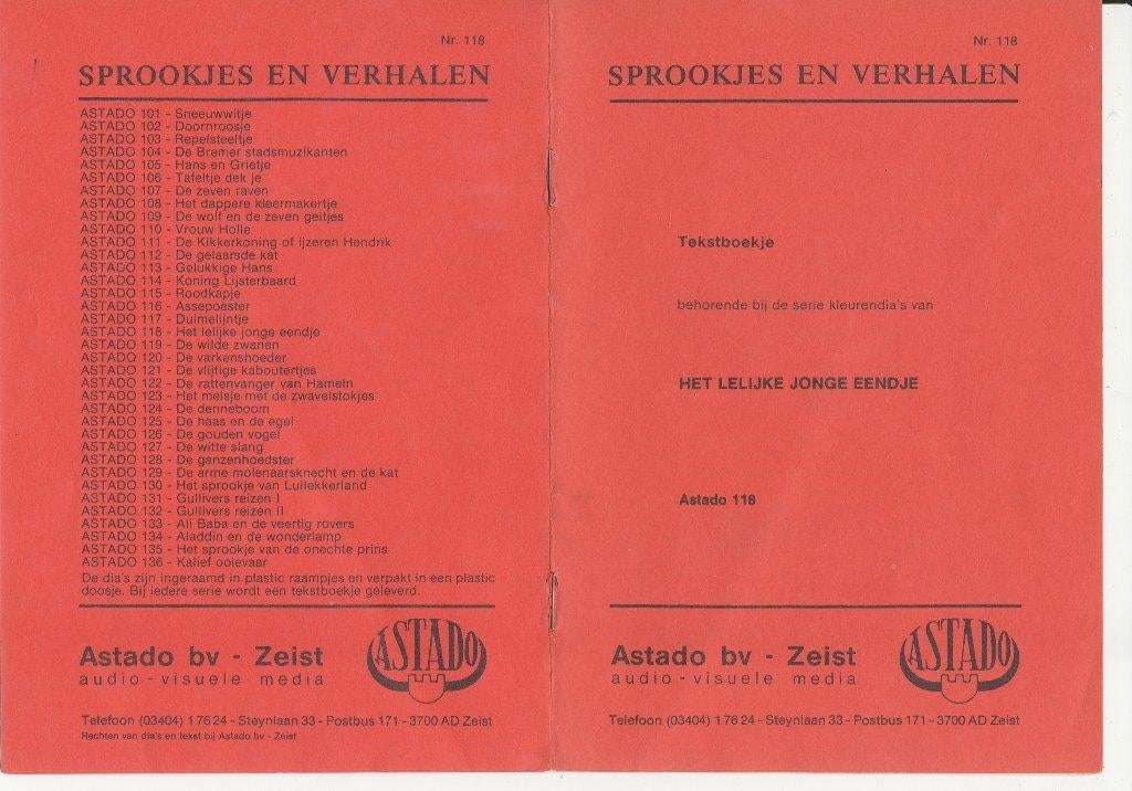 Tekstboekje ASTADO bv Zeist Nr. 118 Het lelijke jonge eendje, Ophalen of Verzenden, Overige figuren, Zo goed als nieuw, Overige typen