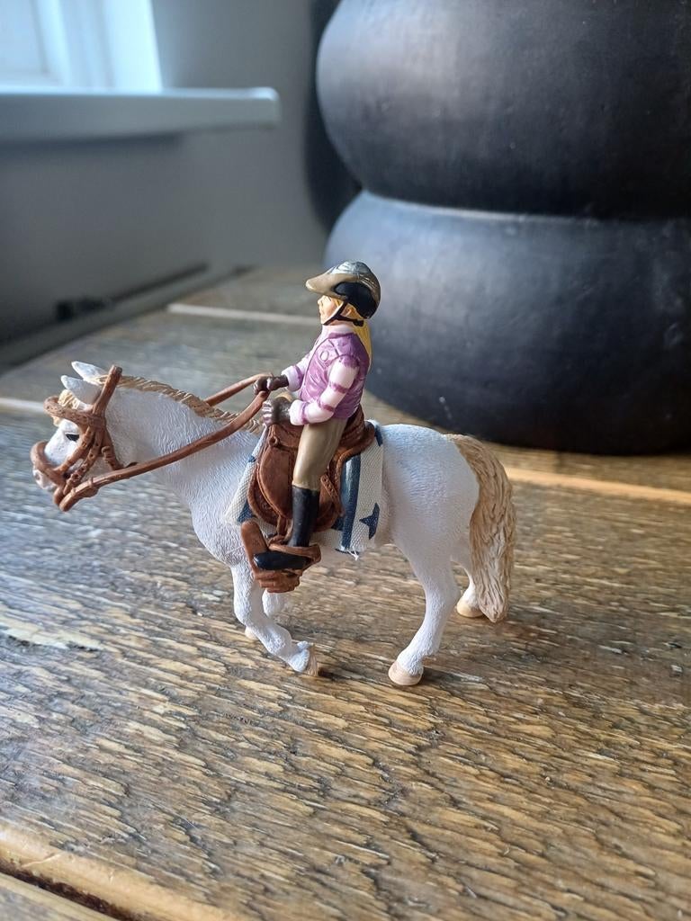 Schleich paard met ruiter - wit paard, roze shirt, Ophalen, Zo goed als nieuw, Jongen of Meisje