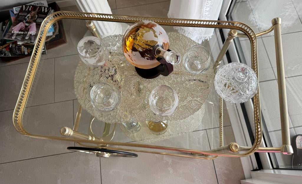 Messing theewagen serveerwagen, Ophalen, Rond, Minder dan 55 cm, 60 cm of meer