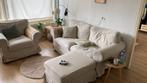Ektorp Set Beige: 2-zitsbank, fauteuil en poef, Ophalen, Gebruikt, 150 tot 200 cm, Tweepersoons