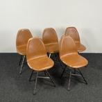 [SET] Spoinq Piramide Stoel - Staal | Cognac 25360, Ophalen, Gebruikt, Bruin, Vijf, Zes of meer stoelen
