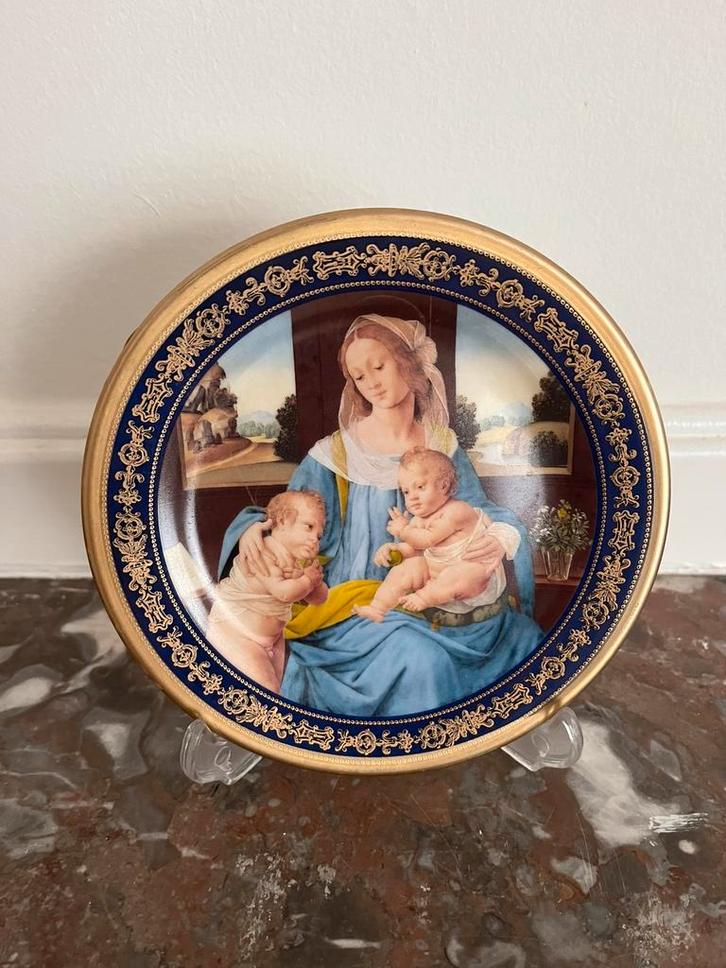 Miniatuur Wandbordje Bidasoa Madonna met KindGoudKobaltblauw, Antiek en Kunst, Antiek | Wandborden en Tegels, Ophalen of Verzenden