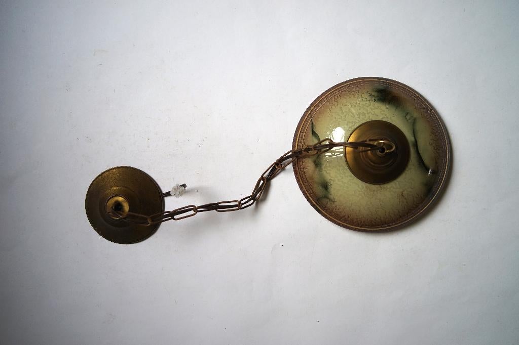 art deco hanglamp structuur glas messing ketting goud, Ophalen of Verzenden