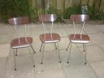 3 Bruine keukenstoelen uit de jaren '60 in goede staat, Ophalen, Gebruikt, Bruin, Drie