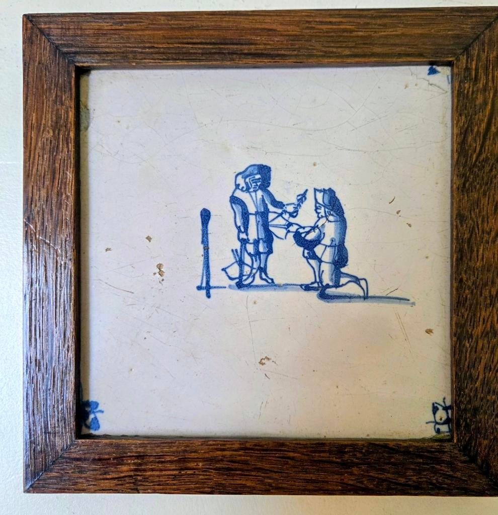 Oude Hollandse tegeltjes in lijst, handgeschilderd, Antiek en Kunst, Antiek | Wandborden en Tegels, Ophalen of Verzenden