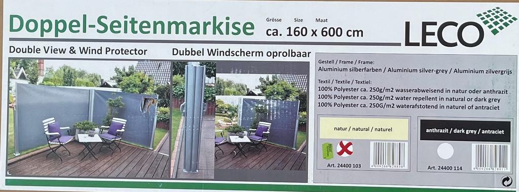 Windscherm-Zonnescherm Leco Oprolbaar Dubbel - 6x1,6 m, Tuin en Terras, Overige Tuin en Terras, Ophalen, Nieuw