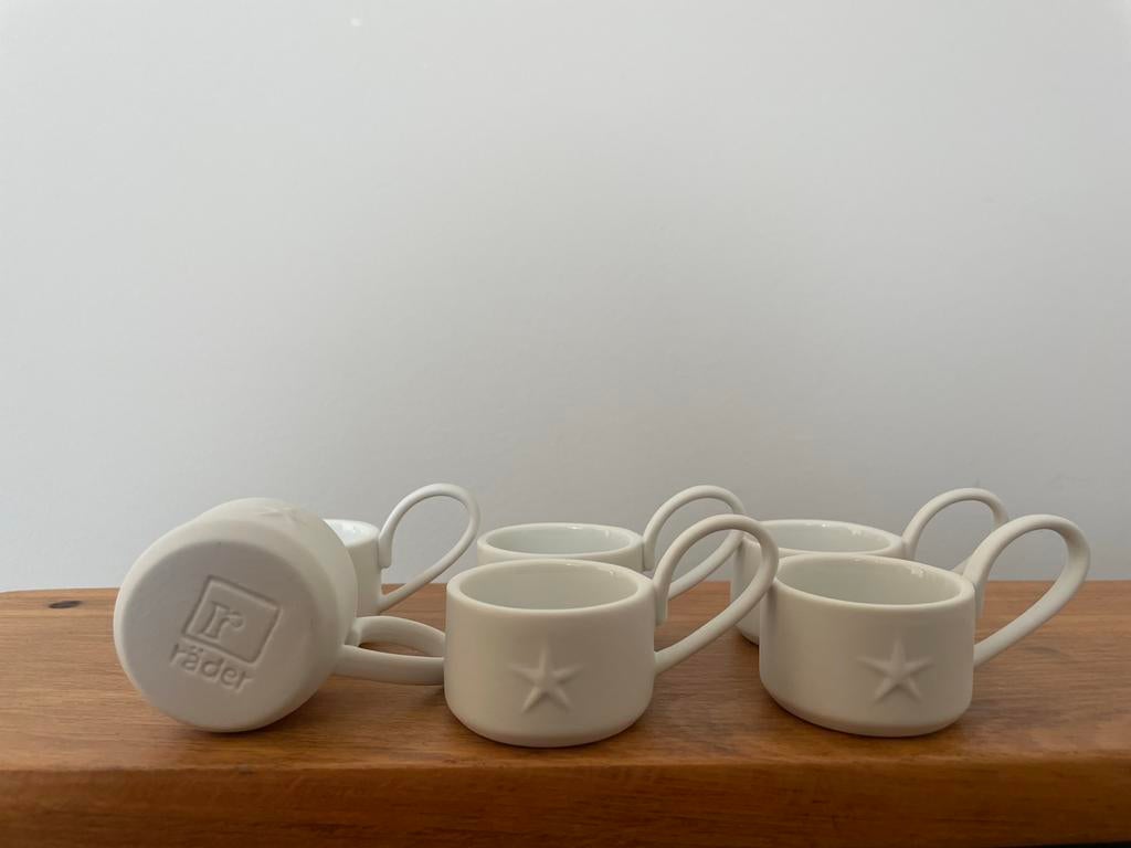 6 Räder waxinelichthouders met ster wit keramiek, Overige materialen, Wit, Ophalen of Verzenden, Zo goed als nieuw