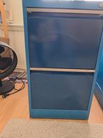 Blauwe metalen archiefkast met 2 laden, Ophalen, Gebruikt, 100 tot 150 cm, Modern kantoor