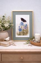 Ingelijste ets eigen druk H.Echten vlinder met bloemen, Minder dan 50 cm, Nieuw, Ophalen of Verzenden, X