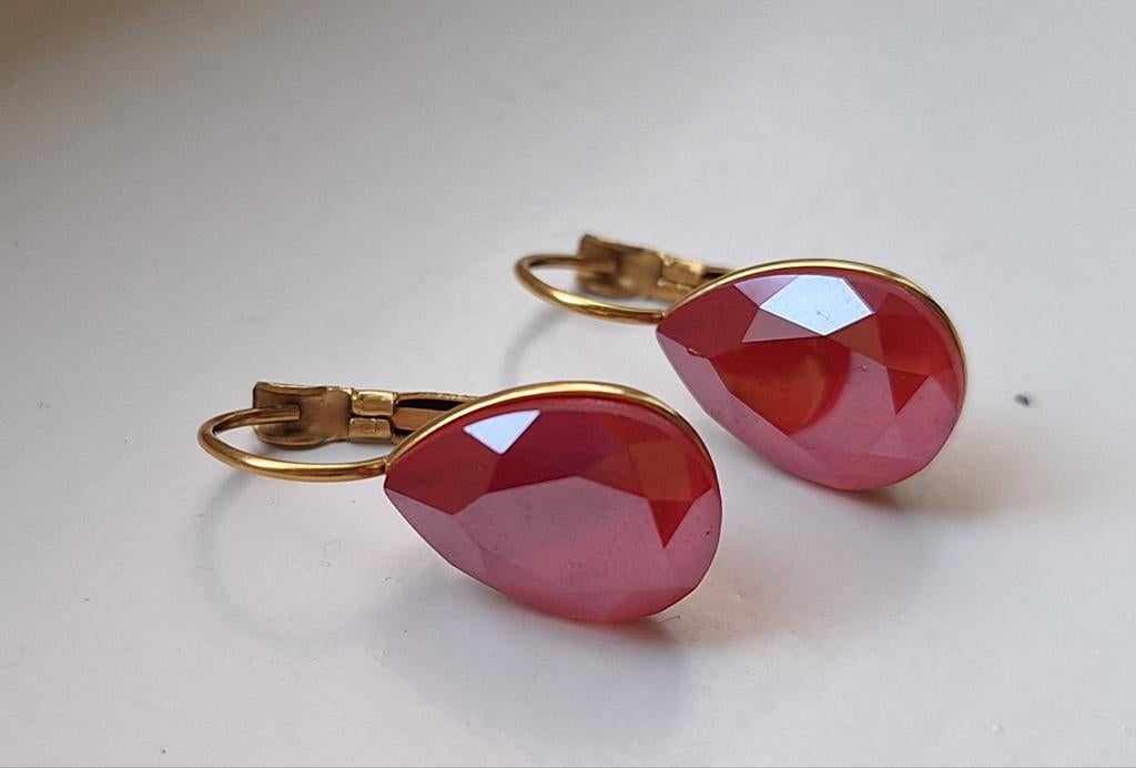 Goudkleurige oorbellen met roze/rode steen, Camps & Camps, Sieraden, Tassen en Uiterlijk, Oorbellen, Verzenden, Nieuw, Goud, Overige materialen