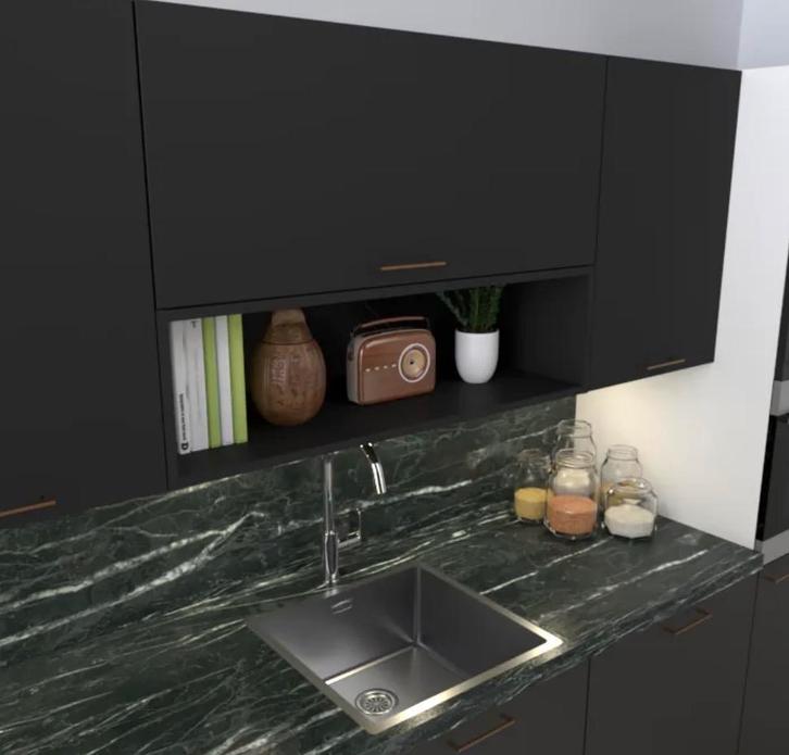 Bruynzeel open bovenkasten - 4 stuks (zwart, antraciet, graf, Huis en Inrichting, Keuken | Keukenelementen, Nieuw, Minder dan 100 cm