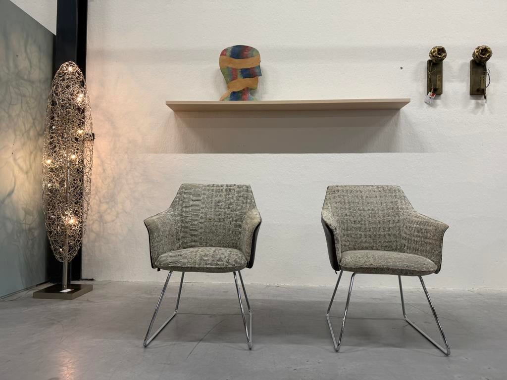 2 Showmodel Leolux Mara eetkamerstoel Stof leer Design Stoel, Huis en Inrichting, Stoelen, Leolux, Twee, Zwart, Ophalen of Verzenden