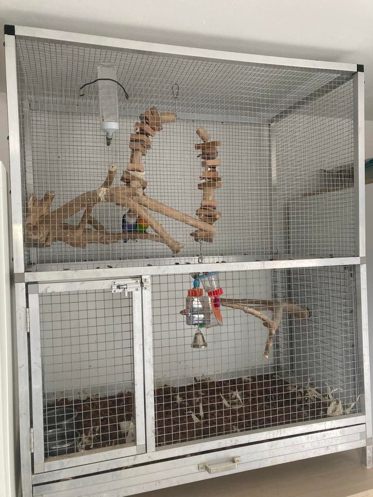 2x agapornis fischeri man + verblijf, Ophalen, Gebruikt, Aluminium, Volière