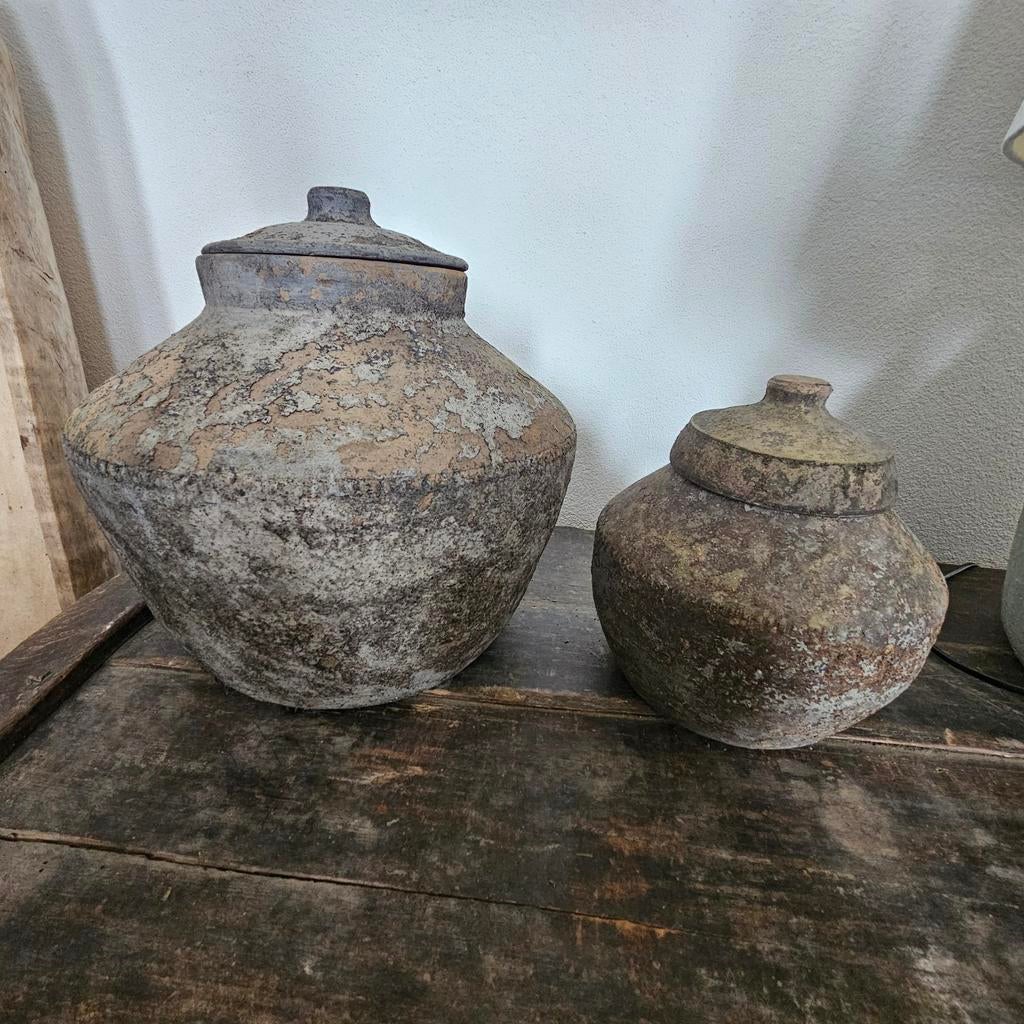 Stenen kruiken set, Huis en Inrichting, Woonaccessoires | Vazen, Ophalen of Verzenden, Zo goed als nieuw, Overige kleuren, Minder dan 50 cm