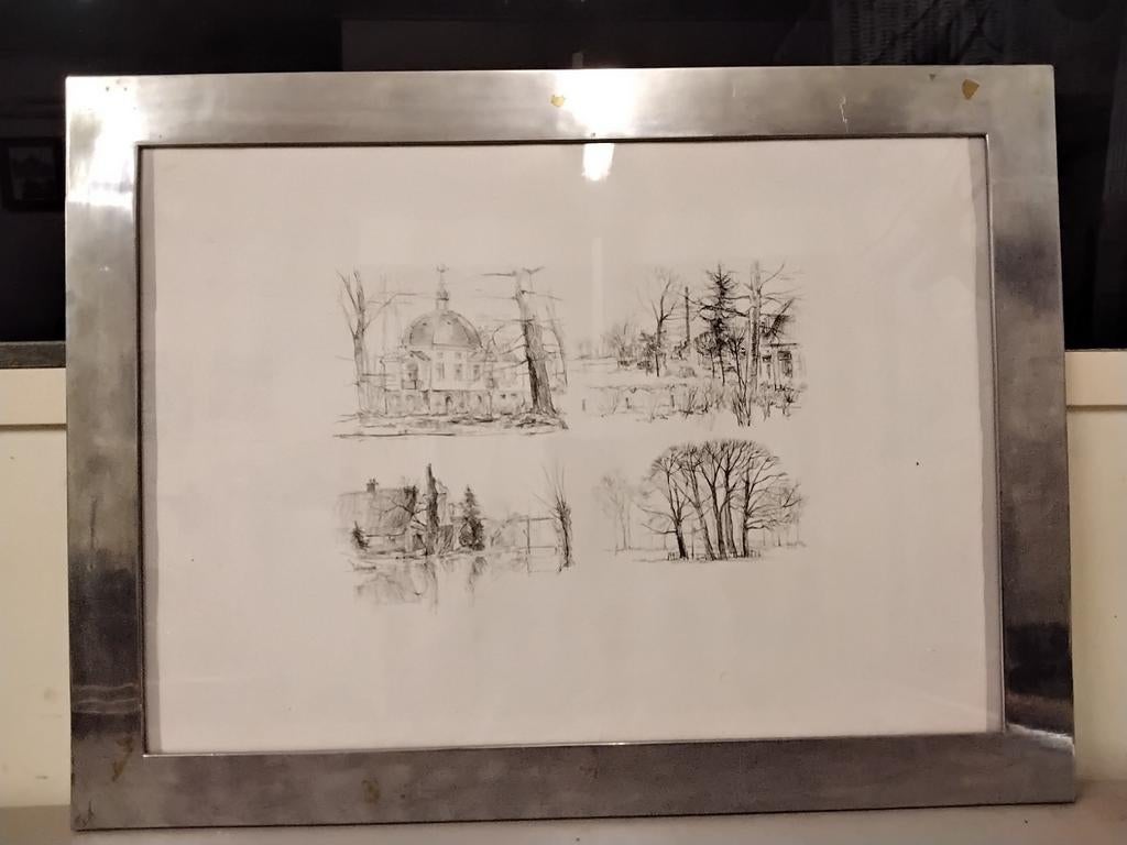 Tekening 's-Graveland in zinken lijst 79 x 60 cm, Antiek en Kunst, Kunst | Tekeningen en Foto's, Ophalen of Verzenden