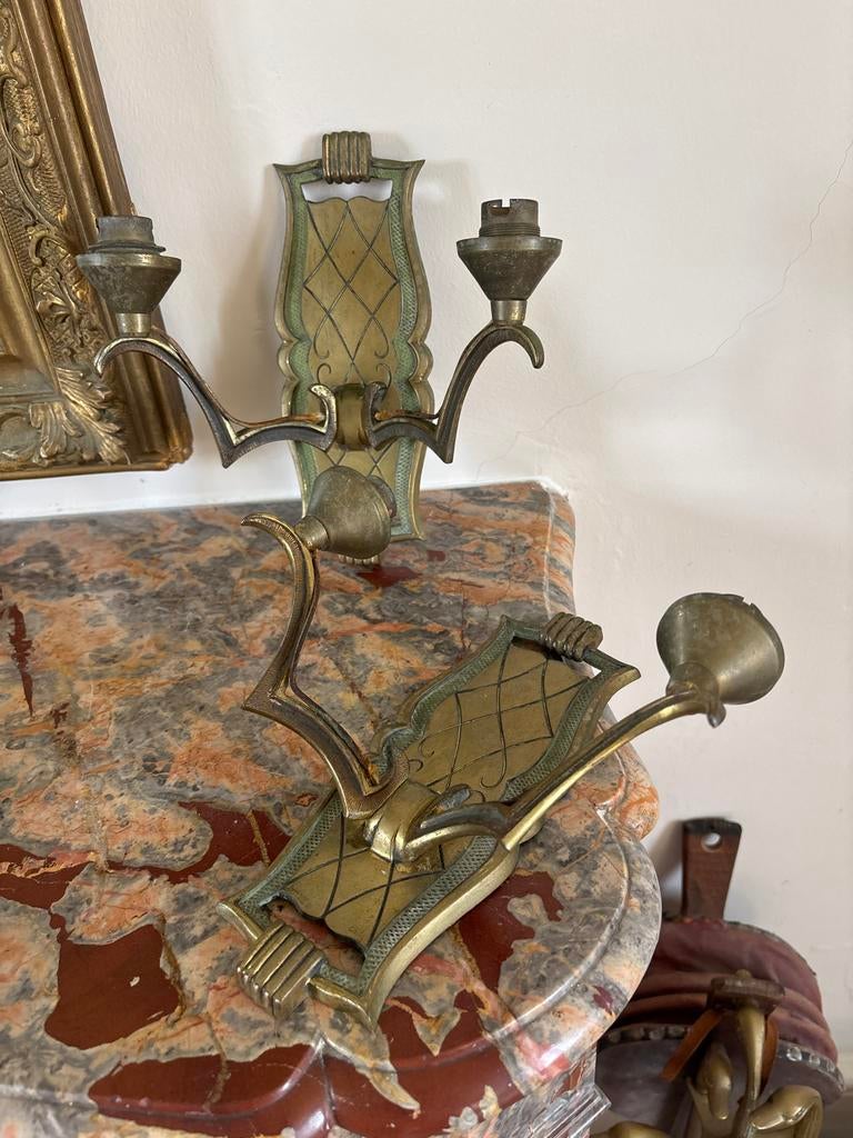 2 Antieke vergulde bronzen wandlamp, Art Deco, Antiek en Kunst, Antiek | Kandelaars, Ophalen of Verzenden, Koper of Brons