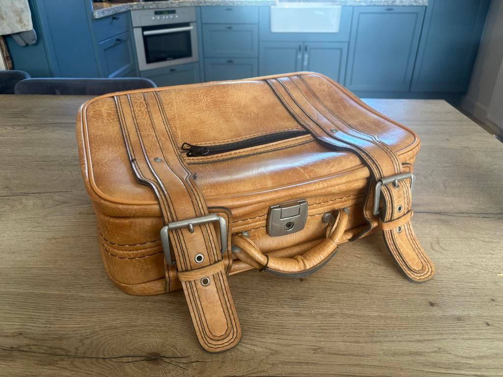 Vintage Leren Koffer, Sieraden, Tassen en Uiterlijk, Koffers, Gebruikt, 50 tot 60 cm, Slot, Leer