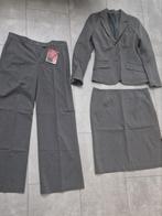 Grijs mantelpak met broek, jasje en rok, Ophalen, Zo goed als nieuw, Maat 42/44 (L), Grijs