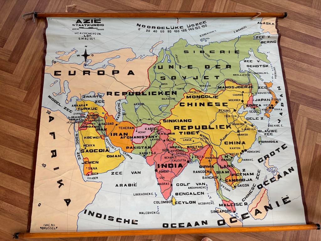 Oude schoolkaart landkaart, Antiek en Kunst, Antiek | Schoolplaten, Ophalen of Verzenden, Aardrijkskunde