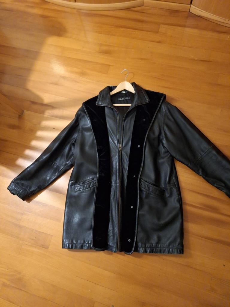 Zwart leren damesjas mt 44, Kleding | Dames, Jasjes, Kostuums en Pakken, Ophalen of Verzenden, Gedragen, Maat 42/44 (L), Zwart