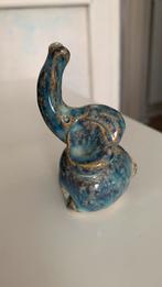 Oud gemerkt olifantje, keramiek, blauw/bruin, Verzenden