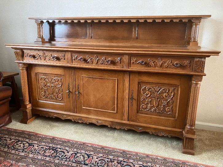 Dressoir met opbouw 200 x 56 x 90 / 129 cm licht eiken, Huis en Inrichting, Kasten | Dressoirs, Gebruikt, 150 tot 200 cm, 50 tot 75 cm