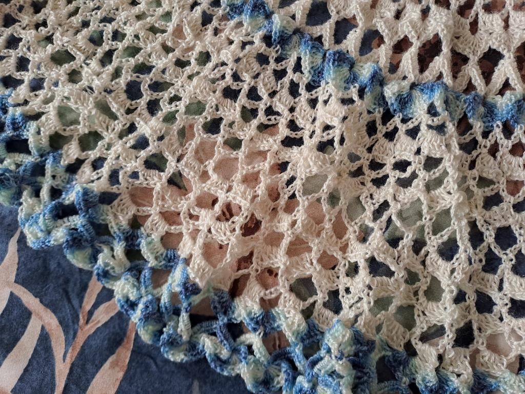 Vintage rond gehaakt tafelkleed 95 cm, 50 tot 100 cm, Blauw, Rond, Zo goed als nieuw